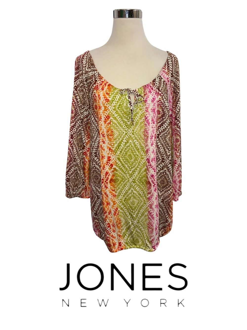 Jones New York Geometric Multicolor Viscose Scoop Neck Tunic